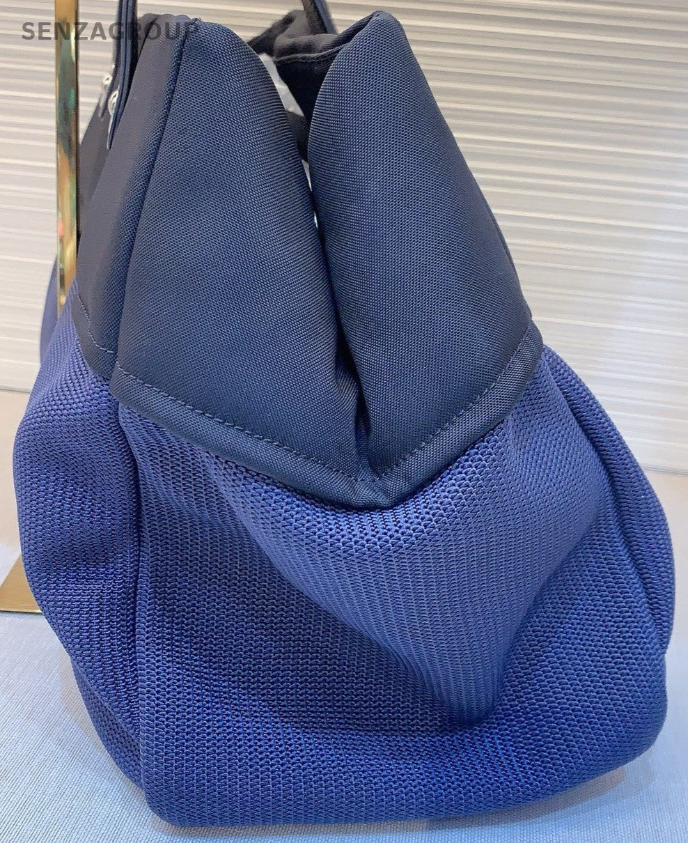 Chanel Diamond Pattern Beach Shoulder Bag Blue Silver Black Used Women Classic