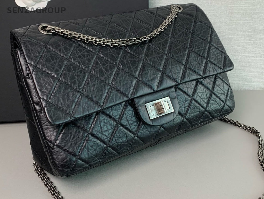 CHANEL 2.55 GM Diamond pattern Chain Shoulder bag Black Silver Women