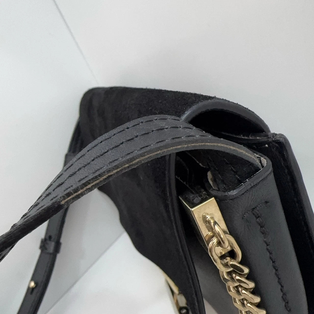 Chloe Faye Black Suede Flap Chain Shoulder Crossbody Bag for Women