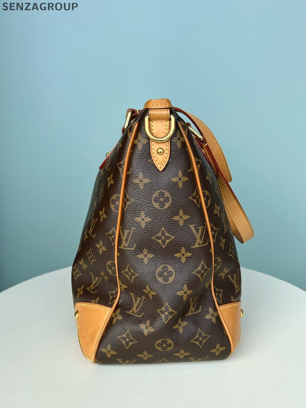 Louis Vuitton Monogram Tote Top Handle Crossbody Brown Gold Women Classic