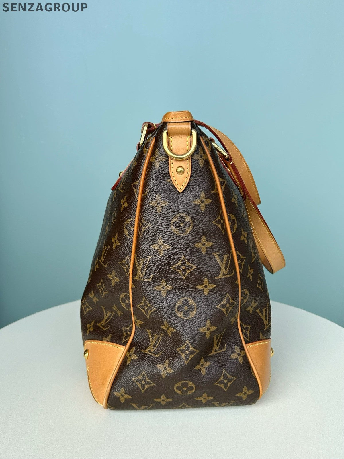 Louis Vuitton Monogram Tote Top Handle Crossbody Brown Gold Women Classic