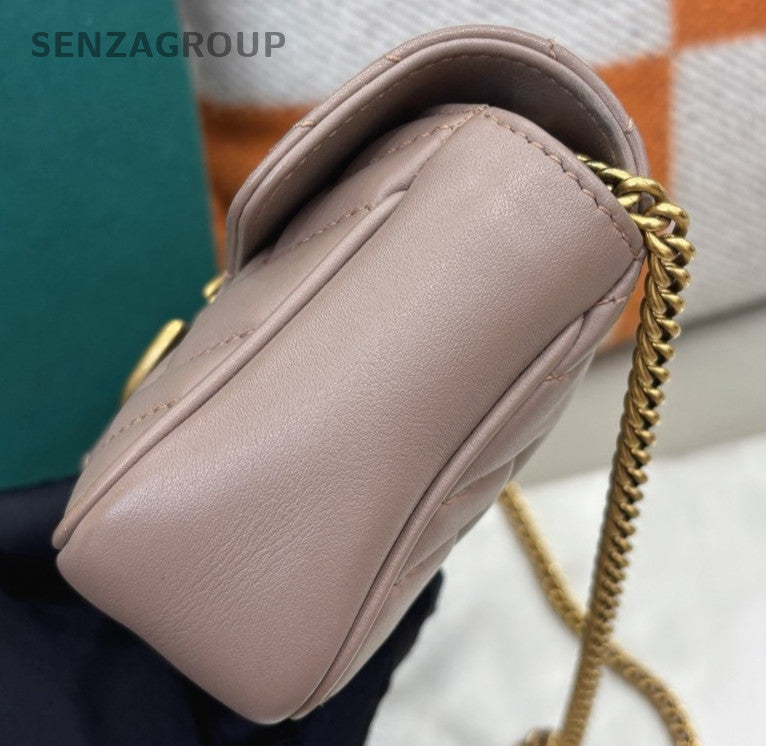 Gucci Marmont Mini Chain Shoulder Bag Crossbody Brown Gold Women Classic