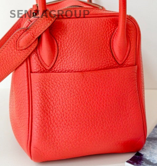 Hermes Lindy Calfskin Shoulder Bag Pink Silver Used Women Designer Classic