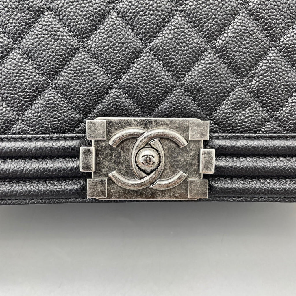 Chanel Leboy MM Chain Shoulder Bag Crossbody Black Silver Women Classic Diamond