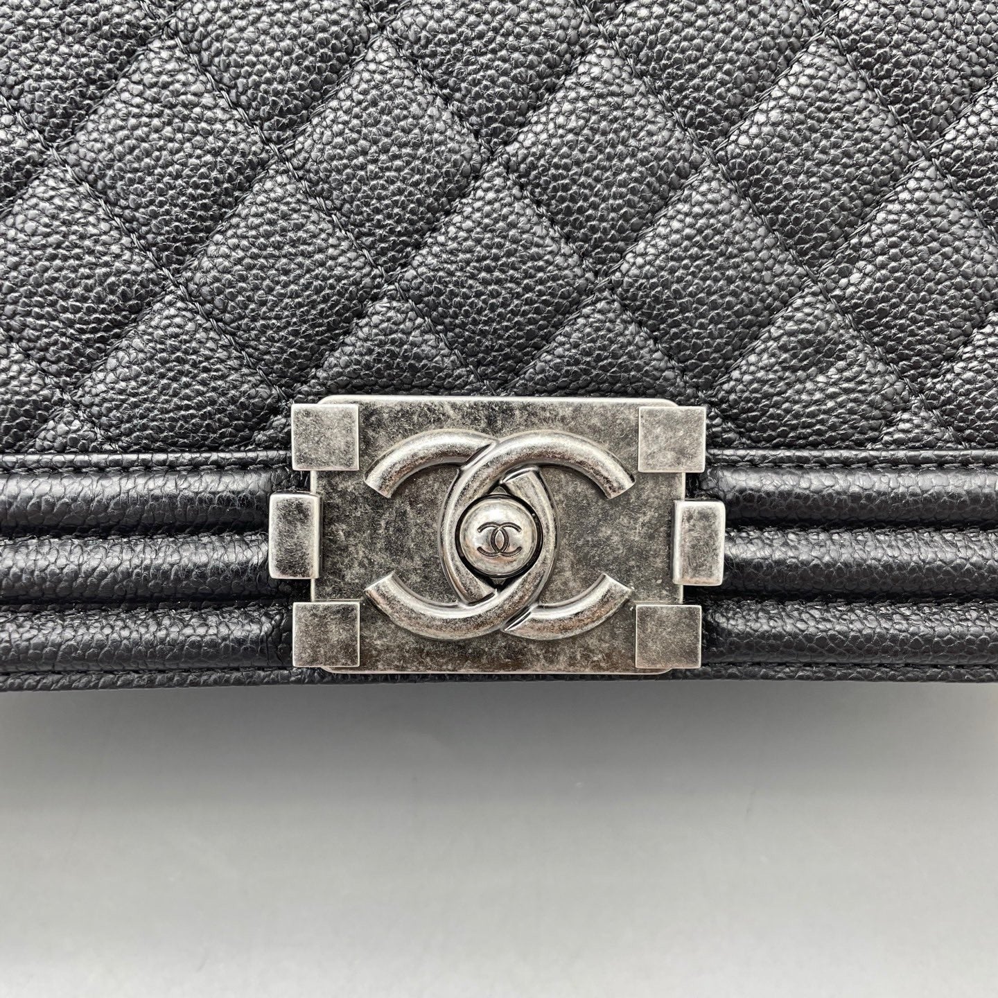 Chanel Leboy MM Chain Shoulder Bag Crossbody Black Silver Women Classic Diamond