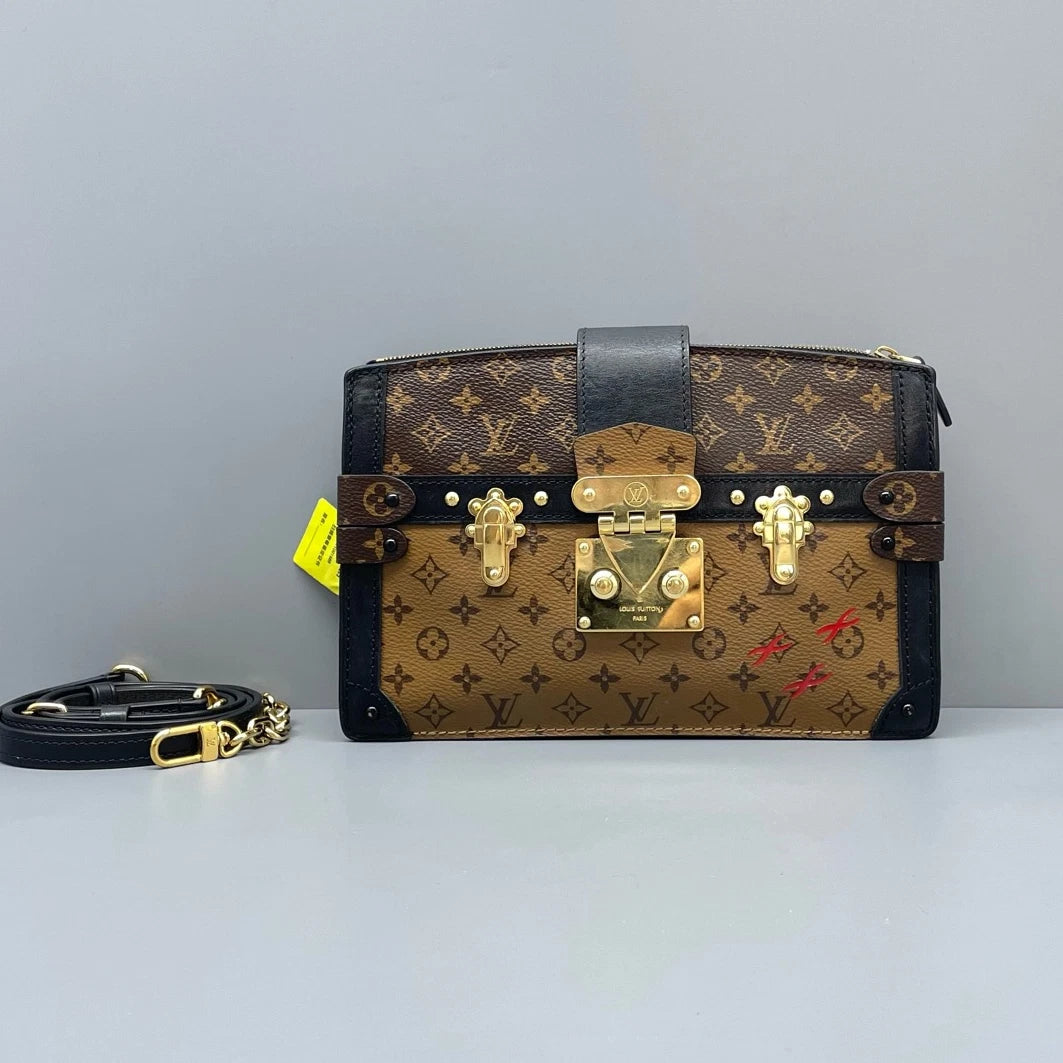 Louis Vuitton Petite Malle Monogram Canvas Shoulder Crossbody Brown GHW
