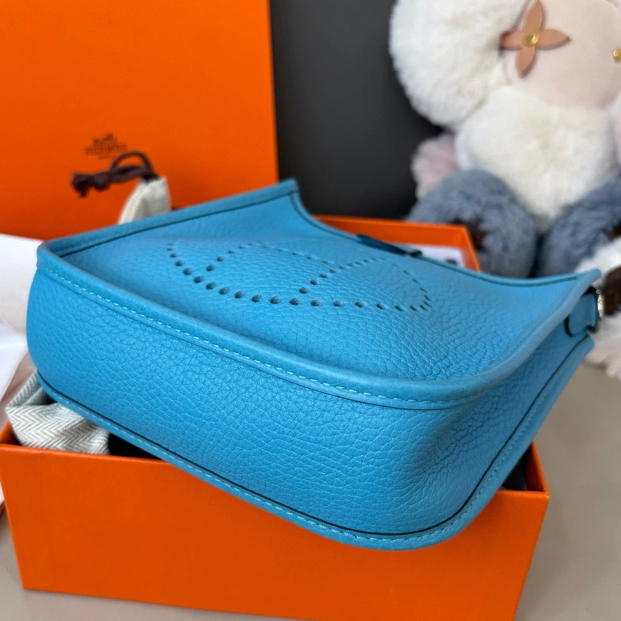 Hermes Evelyne Mini Shoulder Crossbody Blue Silver Women Classic