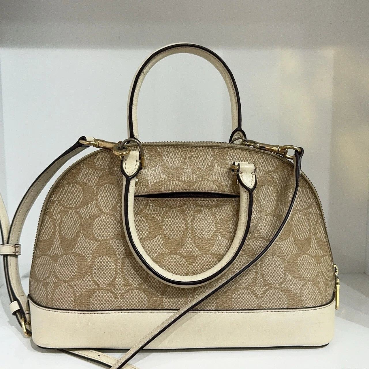 COACH Beige Monogram Canvas Shell Shoulder Handbag Crossbody Women