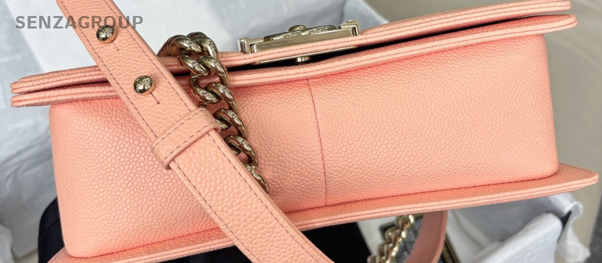 Chanel Leboy MM Calfskin Chain Shoulder Bag Pink Gold Women Classic Designer