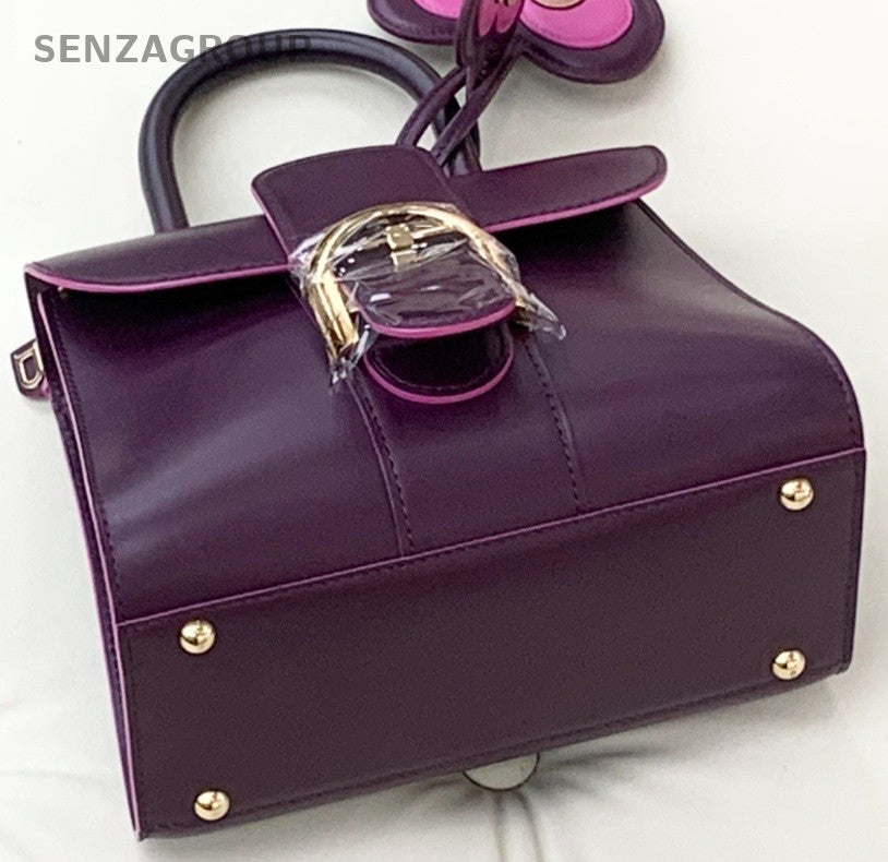 Delvaux Brilliant Calfskin Top Handle Shoulder Crossbody Bag Purple Women