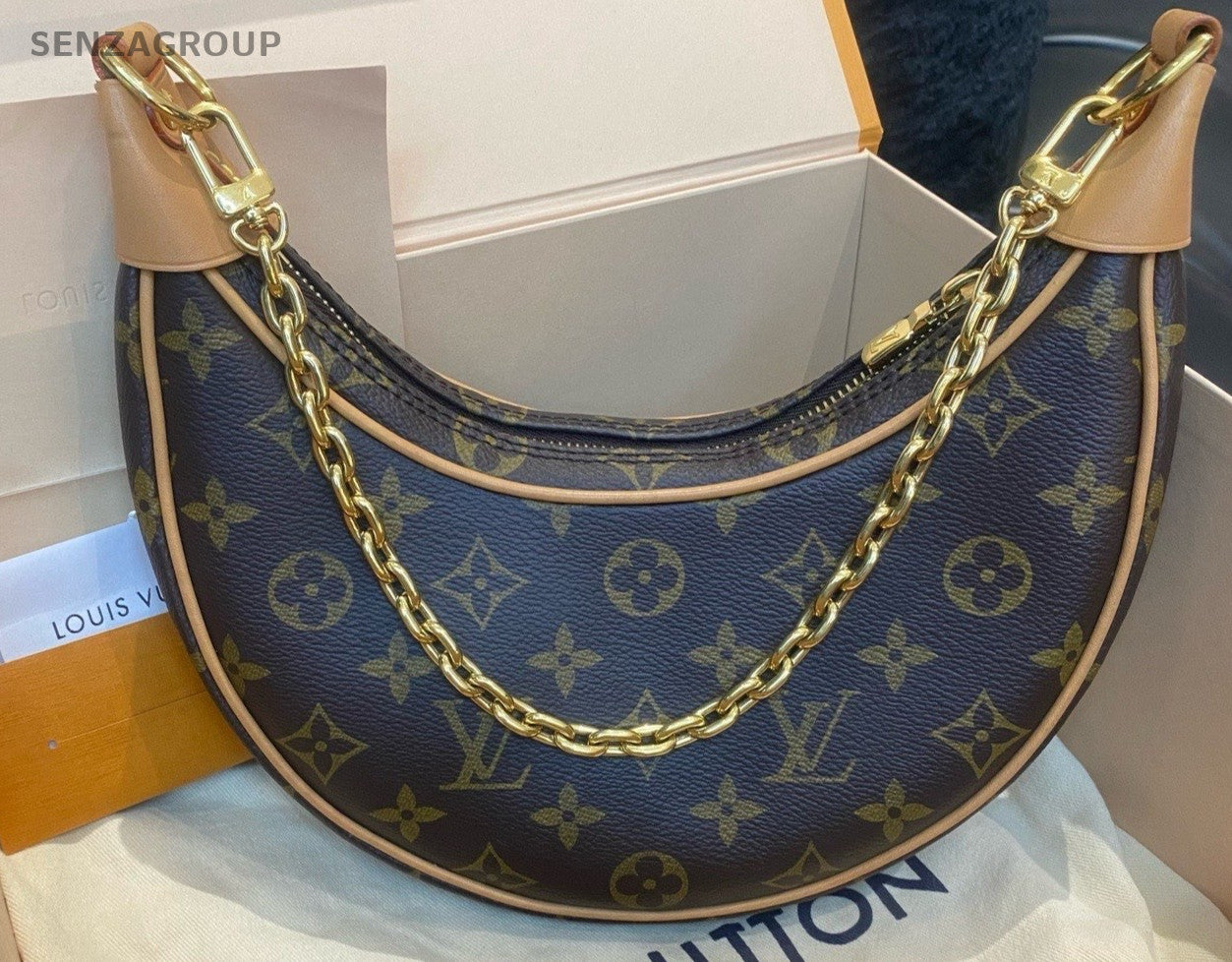 Louis Vuitton Loop Monogram Chain Shoulder Bag Brown Gold Women Classic