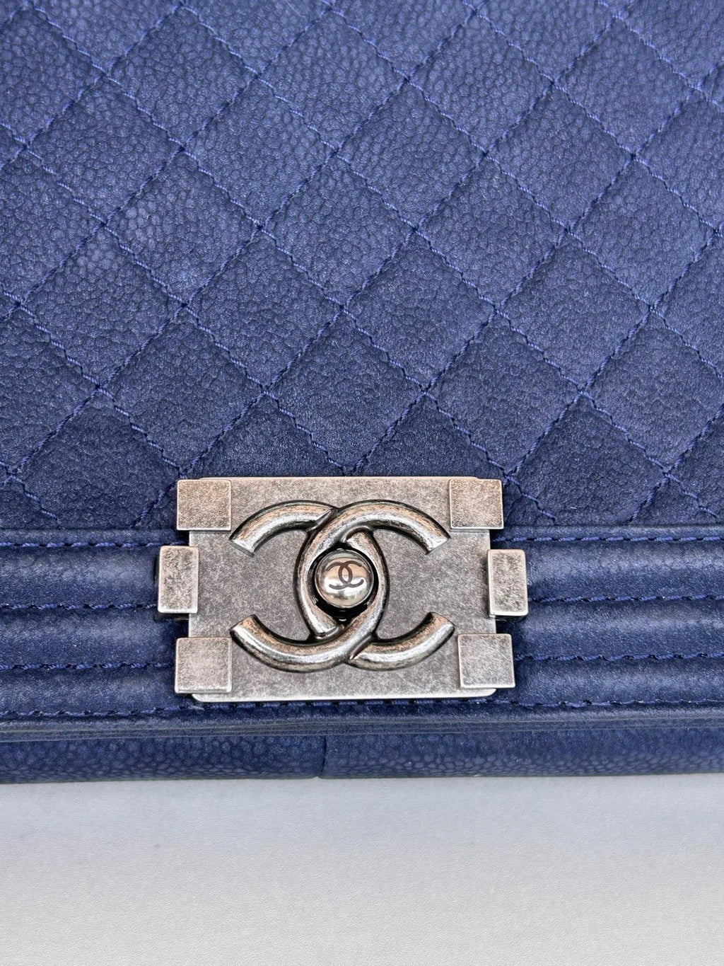 Chanel Leboy GM Calfskin Chain Shoulder Bag Crossbody Blue Silver Women
