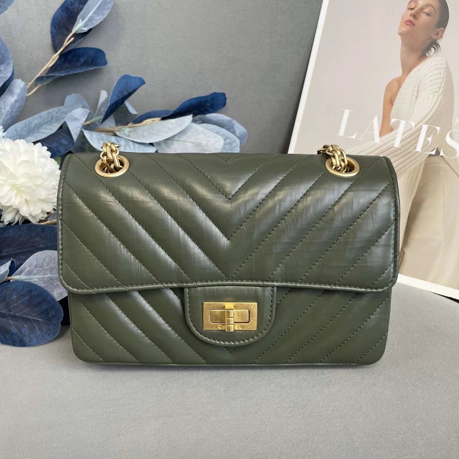 CHANEL 2.55 Mini Cuba Green Calfskin Shoulder Bag For Women