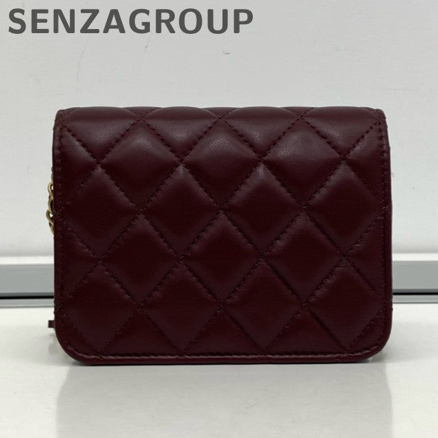 Chanel Classic Quilted Red Gold Chain Card Case Crossbody Bag