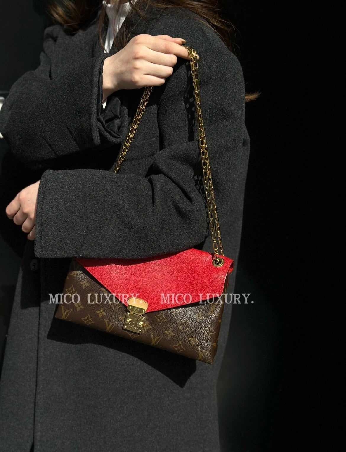 Louis Vuitton Pallas Chain Monogram Shoulder Crossbody Bag Red  Almost Brand New