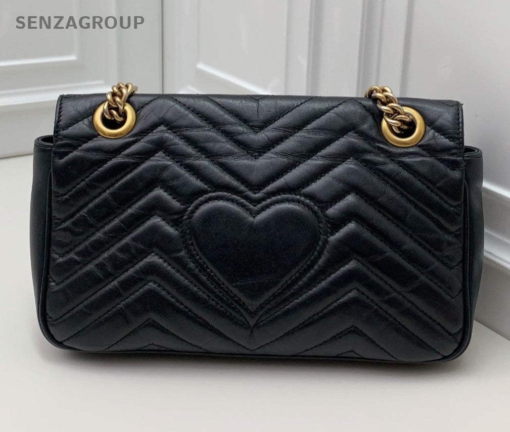Gucci Marmont26 Chain Shoulder Bag Crossbody Black Gold Used Women Classic
