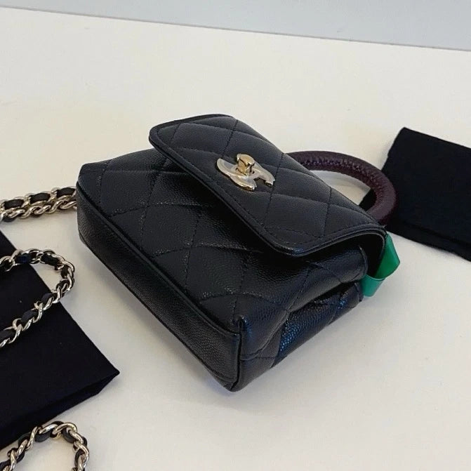 New Chanel Coco Handle Nano Calfskin Top Handle Chain Crossbody Black GHW