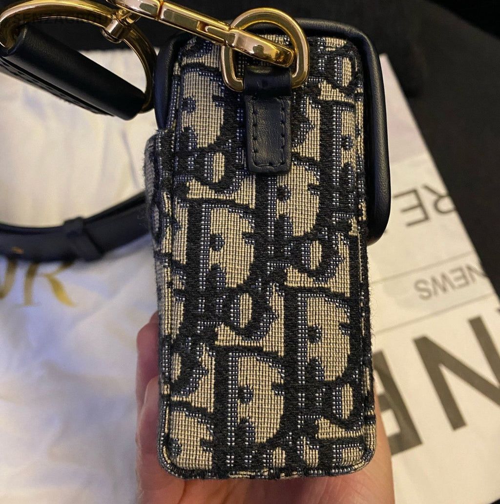 Christian Dior Montaigne Mini Box Shoulder Bag Blue Gold Used Women Classic