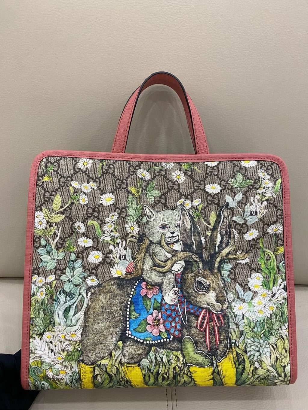 Gucci Yuko Higuochi Collab Cat Rabbit Canvas Tote Shoulder Bag For Women