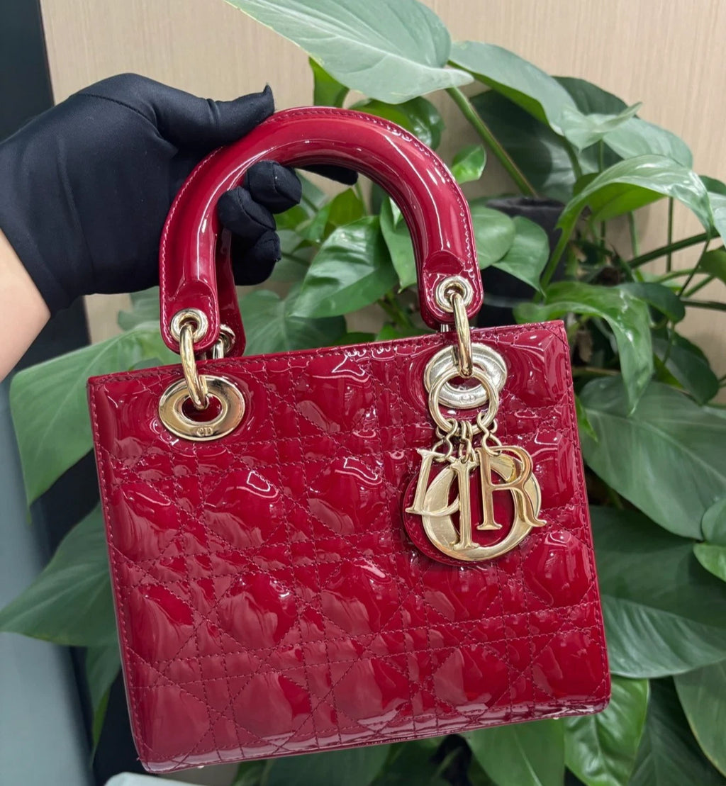 Dior Lady Dior Red Shoulder Bag Top Handle Excellent