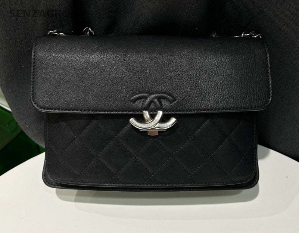 Chanel Diamond Pattern Cuba Series Chain Shoulder Bag Black Silver Women Classic