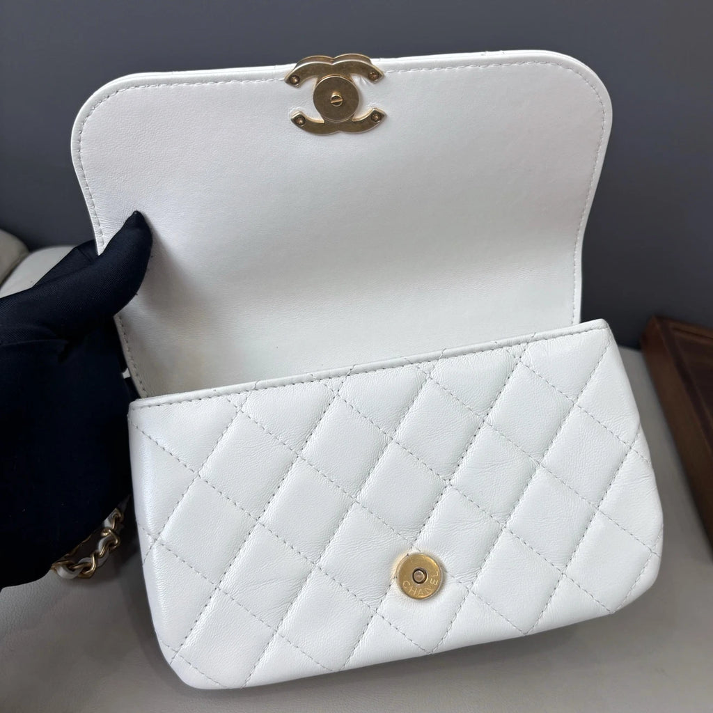 Chanel Chain 2Ways Oil Wax Lambskin Shoulder Crossbody Bag White Women