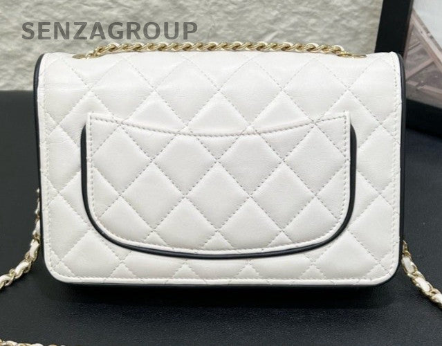 Chanel 25P WOC Chain Shoulder bag White Gold Used Women Classic Diamond Pattern