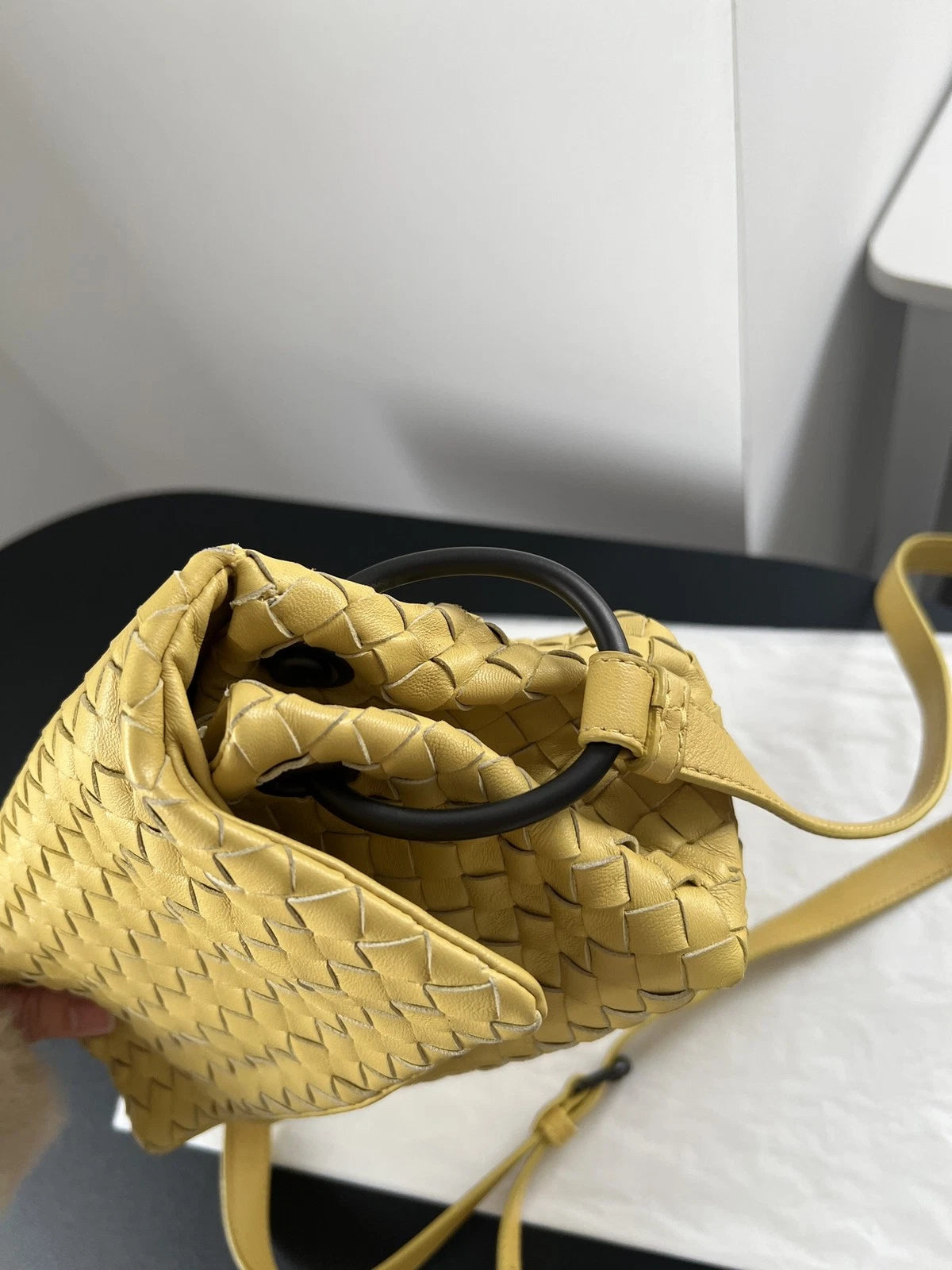 Bottega Veneta Cobbler PM Intrecciato Yellow Mustard Shoulder Bag Crossbody