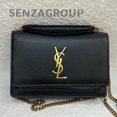 YSL Saint Laurent Sunset Small Black Gold Leather Chain Shoulder Bag