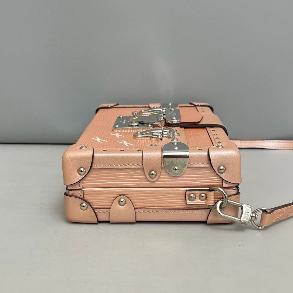 Louis Vuitton Epi Petite Malle Pink Silver Shoulder Bag Crossbody Women Classic