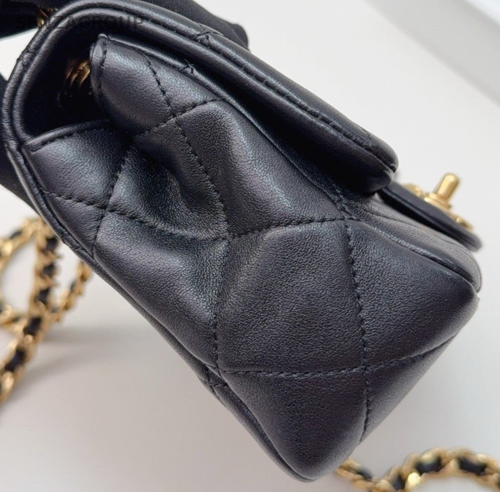 Chanel PM Chain Shoulder Bag Crossbody Black Gold Women Classic