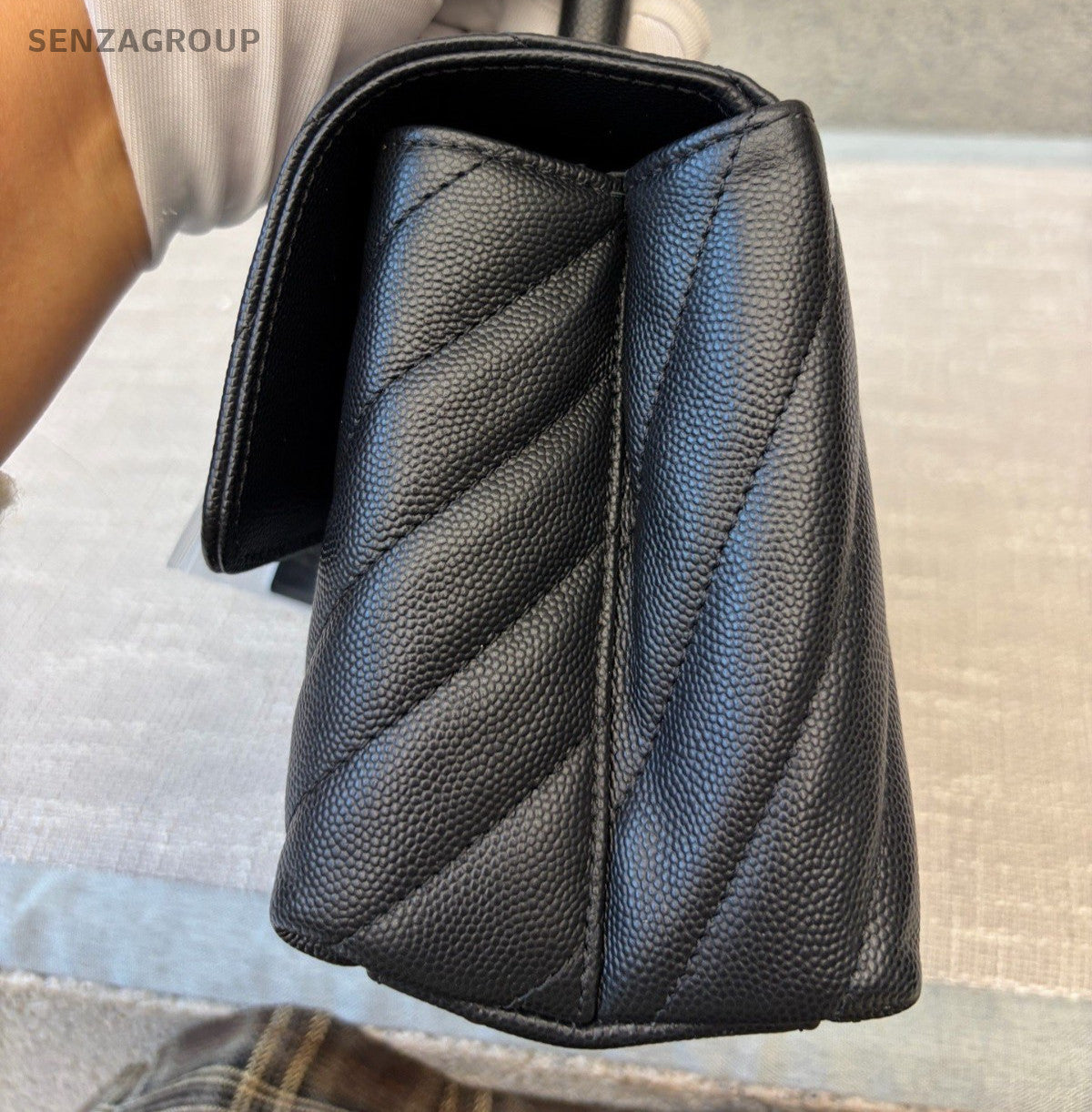 Chanel Coco Handle PM Top Handle Bag Chain Crossbody Chevron Black Silver Women