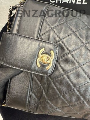 Chanel Black Gold Bucket Bag Shoulder Crossbody Women Classic