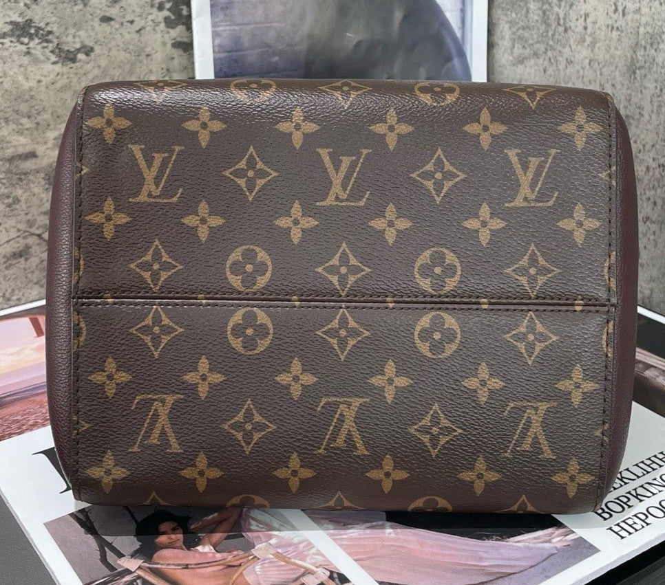 Louis Vuitton Fold Tote MM Monogram Top Handle Bag Brown Gold Women Classic