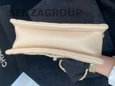 Chanel Classic Flap Bag Beige Gold Hardware Chain Shoulder Crossbody