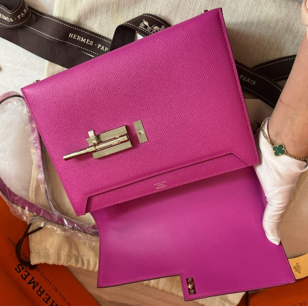 Hermes Verrou23 Epsom Leather Pink Silver Shoulder Bag Women Classic Fashion