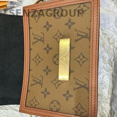 Louis Vuitton Monogram Dauphine MM Shoulder Bag Brown Gold Hardware