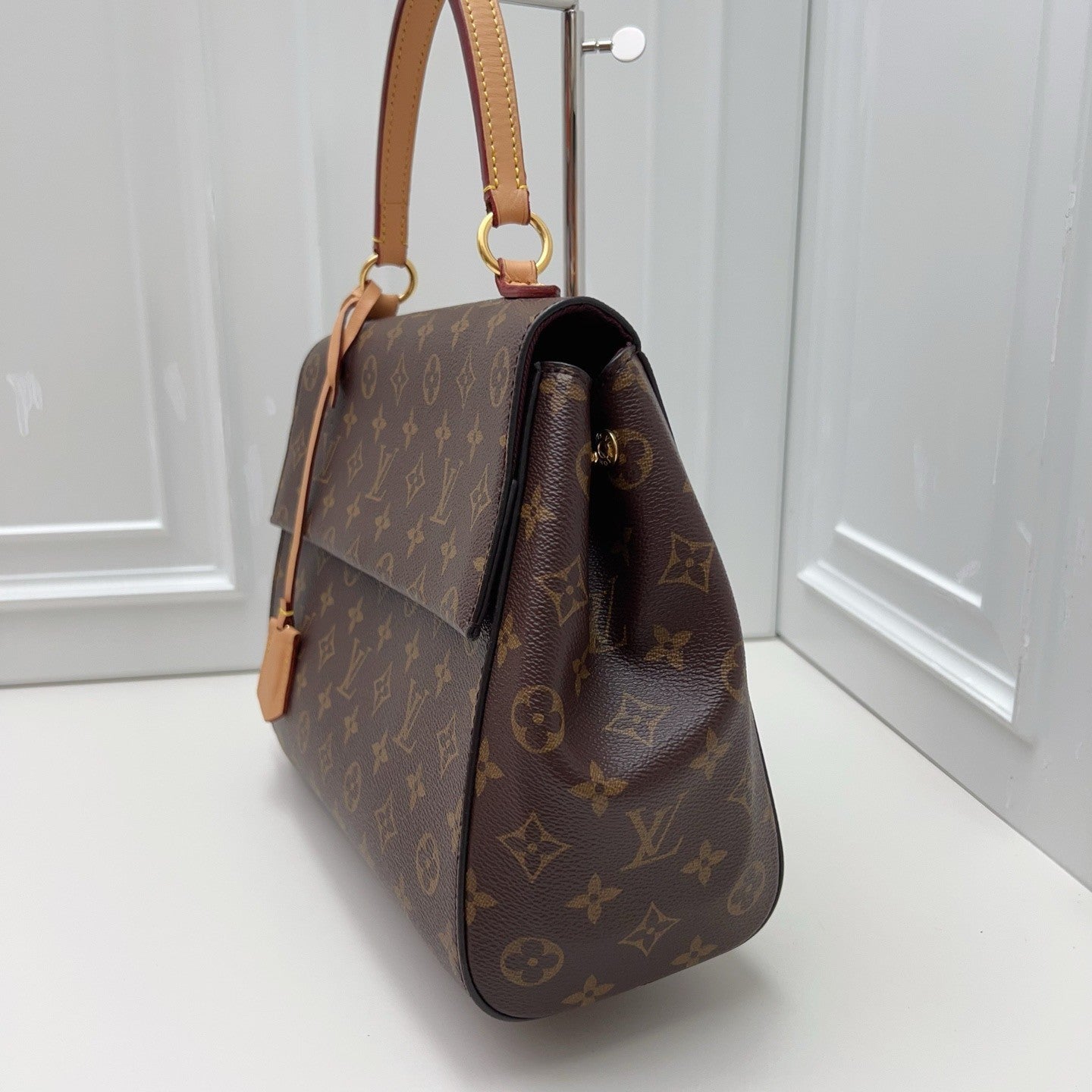 Louis Vuitton Cluny BB Monogram Top Handle Crossbody Brown Gold Women Classic