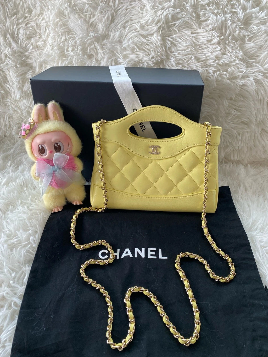 CHANEL 31Bag Nano Yellow Lambskin Shoulder Crossbody Handbag Women