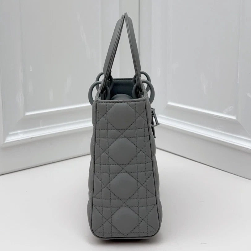 Dior Lady Dior Gray Crossbody Top Handle Excellent