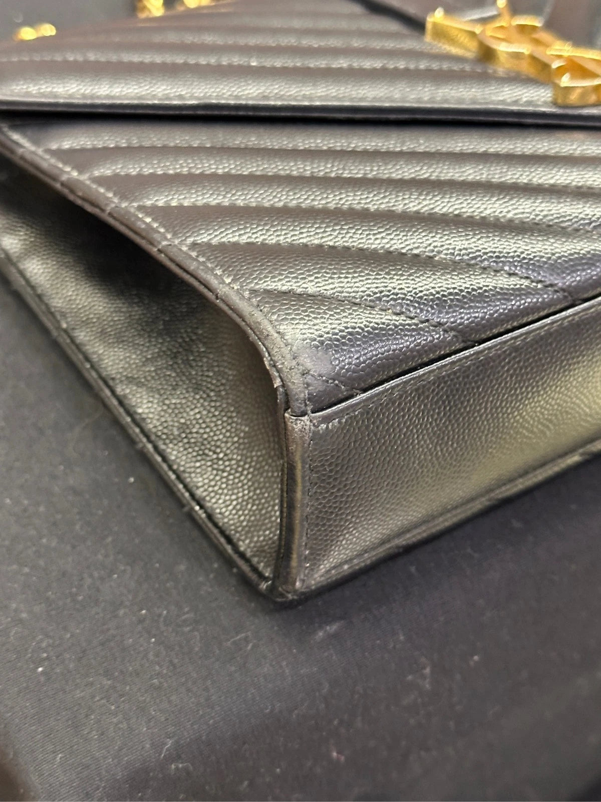 YSL Black Gold Medium Calfskin Envelope Shoulder Bag For Women