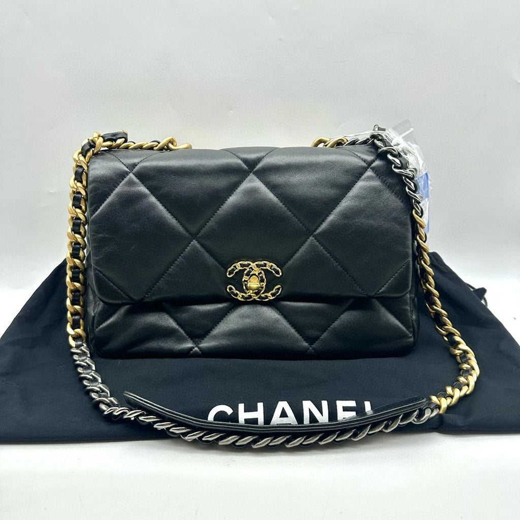 Chanel 19Bag Medium Black Lambskin Gold Shoulder Crossbody Bag For Women