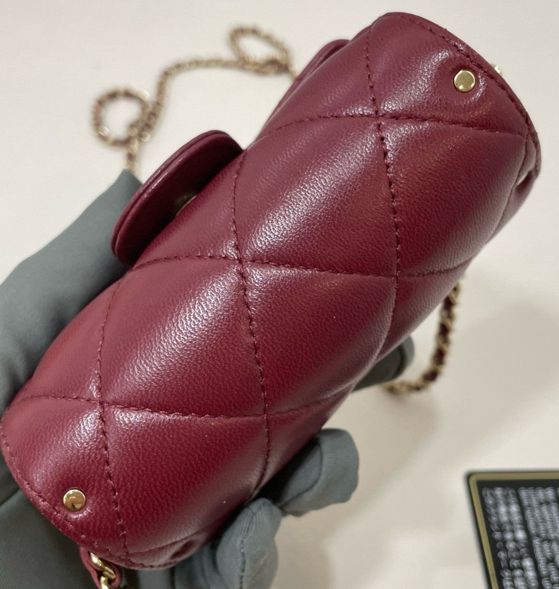 Chanel  Lambskin Chain Cylinder Bag Crossbody Red Gold Women Classic Fashion