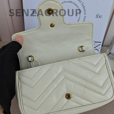 Gucci Marmont Mini Chain Shoulder Bag in White Gold - Women's Fashion