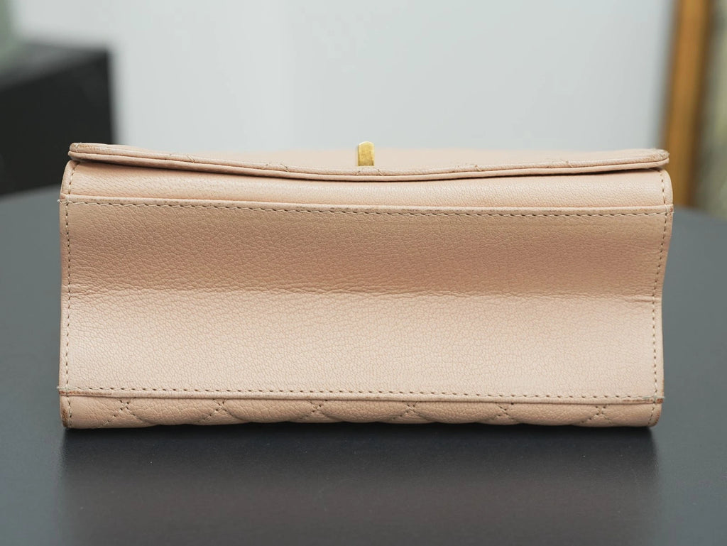 CHANEL Top Handle Diamond pattern Handbag Pink Gold Shoulder Bag - Pre-Owned
