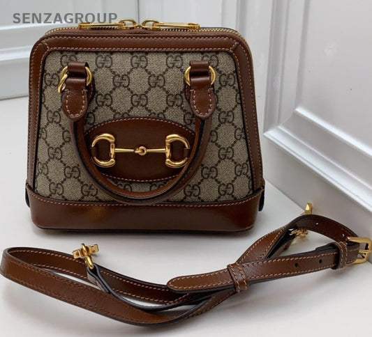 GUCCI 1955 Series Mini Horsebit Shell Top Handle Shoulder Crossbody Bag Brown