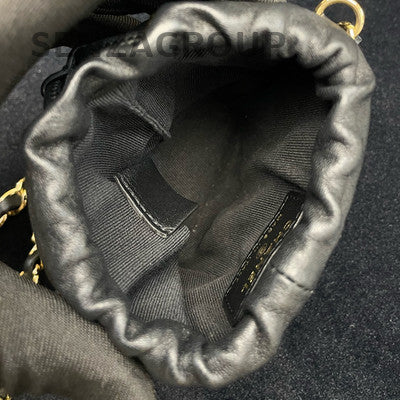 Chanel 21B Black Gold Mini Bucket Bag Lamb Leather Chain Crossbody