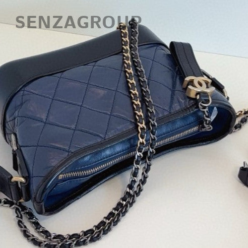 Chanel Gabrielle PM Chain Shoulder Bag Crossbody Blue Gold Women Classic Fashion