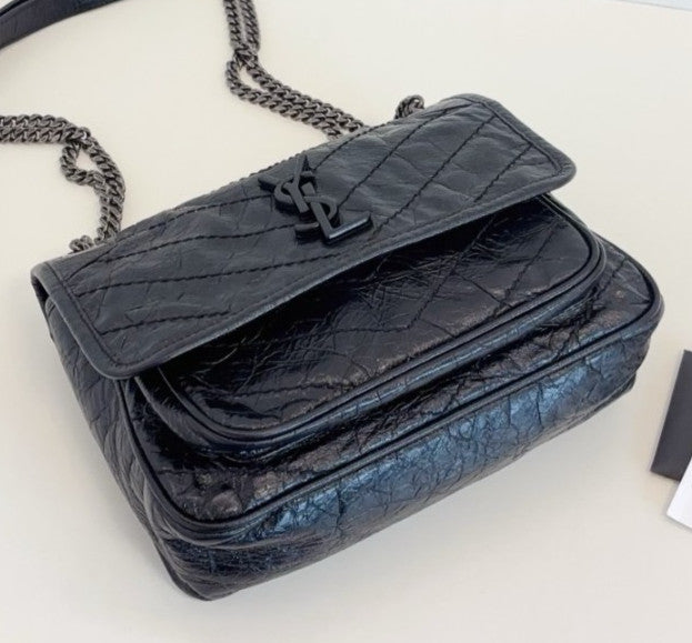 Saint Laurent Niki PM Chain Shoulder Bag Crossbody Black Silver Women Classic