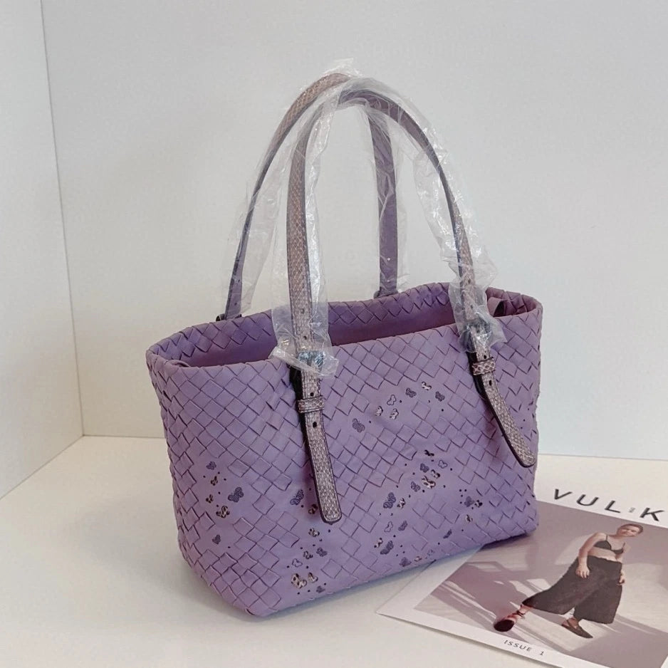 Bottega Veneta Intrecciato Tote Top Handle Shoulder Bag Purple Women Classic